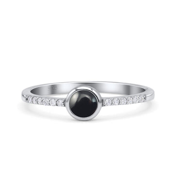 Round Statement Fashion Petite Dainty Thumb Ring Simulated Black Onyx Solid 925 Sterling Silver